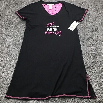 Rene Rofe Womens Nightgown Just Another Manic Mom Day Sz S Black NWT