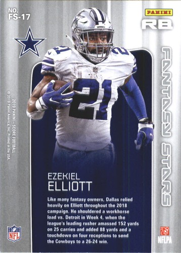 2019 Score Fantasy Stars #17 Ezekiel Elliott Insert - Picture 2 of 2