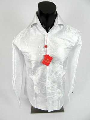 mens white paisley dress shirt