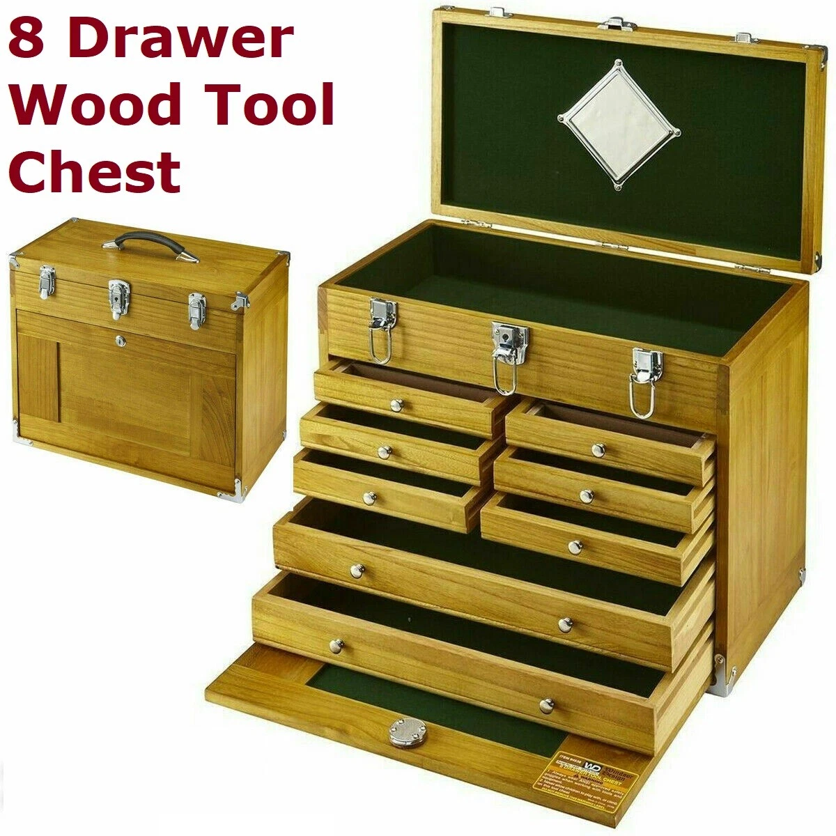 8 DRAWER HARD WOOD Tool Box Chest Cabinet Storage Mechanic Home