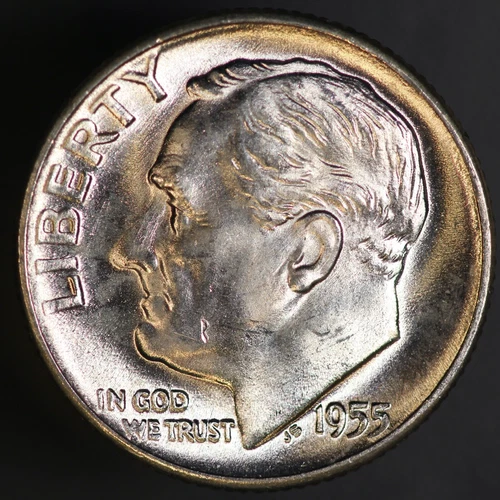 1955 D ROOSEVELT DIME BU FRESH FROM ORIGINAL ROLL-LOT 3084