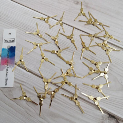 100pc 31mm Triangular Bowtie Pin Gold Chandelier Lamp Crystals Bead Connector