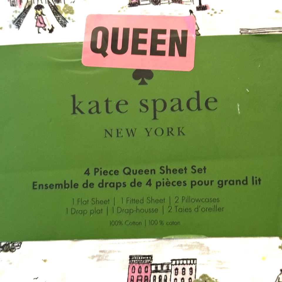 Kate Spade Queen “FINE DAY” New York City Themed Print 100% Cotton Sheet Set - Image 2 of 4