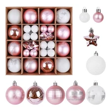 Christmas Balls Ornaments Set, 44 Pcs Xmas Shatterproof Plastic Baubles Hangi...