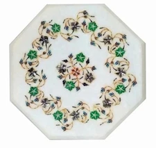 12" Marble Inlay Table Top – Malachite & Semi-Precious Stone Handmade Decoration