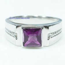 Natural Amethyst  CZ Gemstones with 925 Sterling Silver Ring For Men's C554