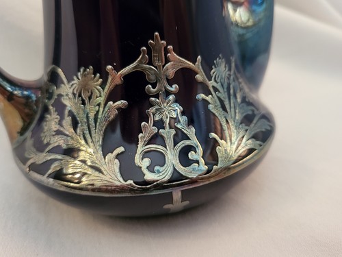 Vtg Deco Lenox Cobalt Blue/Silver Overlay 4 Piece Coffee Pot Set Green CAC Mark - Picture 5 of 22