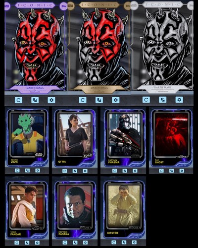 ICONIC DARTH MAUL 3 Card + FORCE LIGHTNING 7 Card Set Topps Star Wars Trader