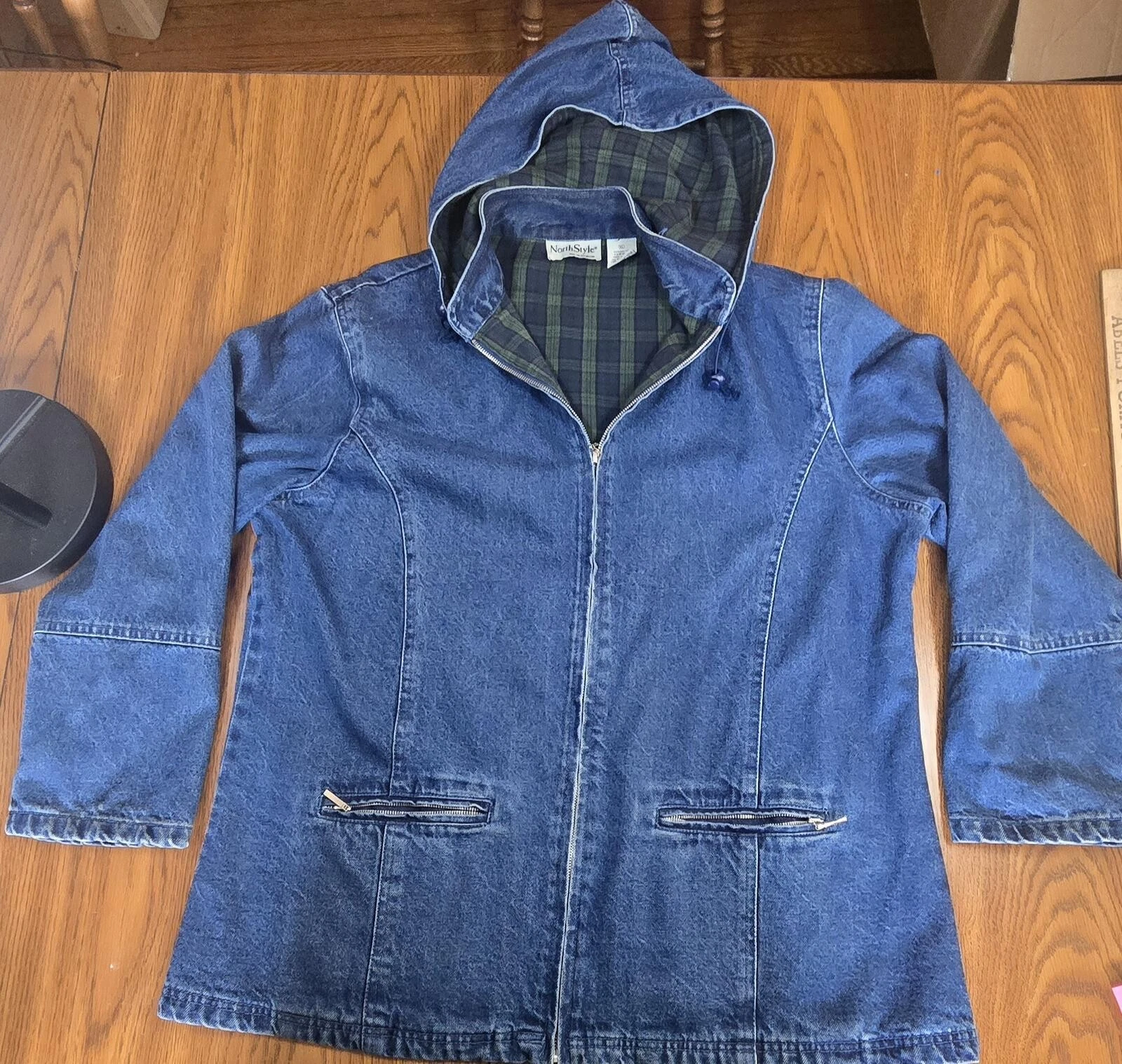 NorthStyle XL Denim Hooded Jacket with Plaid Lining