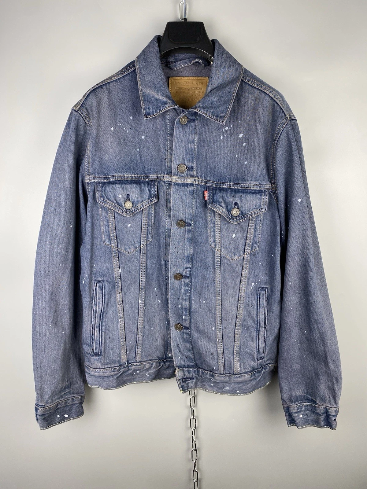 Levis Mens Cotton Blue Denim Painted Button Denim Trucker Jacket Size M