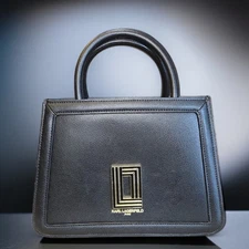 Karl Lagerfeld Simone Double Top Handle Accordion Bottom Satchel In Black