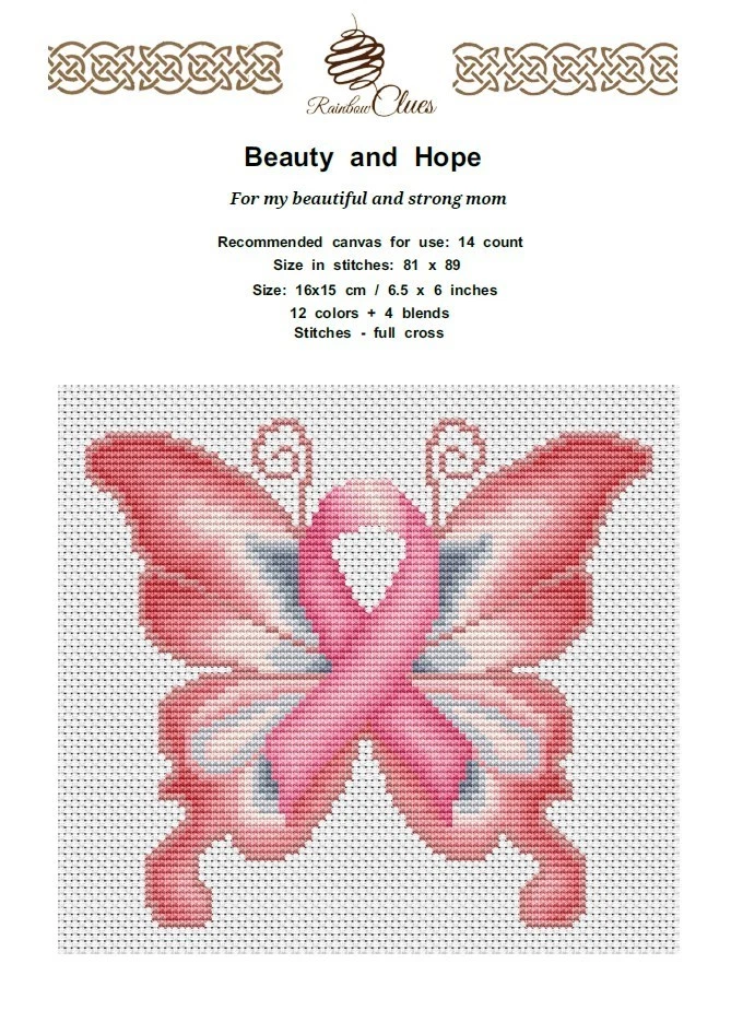 Cinta de Belleza y Esperanza Estampado Punto de Cruz Hágalo Usted Mismo Gráfico Contado Color DMC Foto 4 de 4