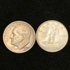 Silver Dime Lot 1953-S 90% Silver Roosevelt Dime & 1968 50% Silver Canadian 10c