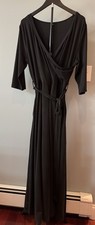 Faux Wrap Black Jersey Maxi dress Size XL Pockets EUC