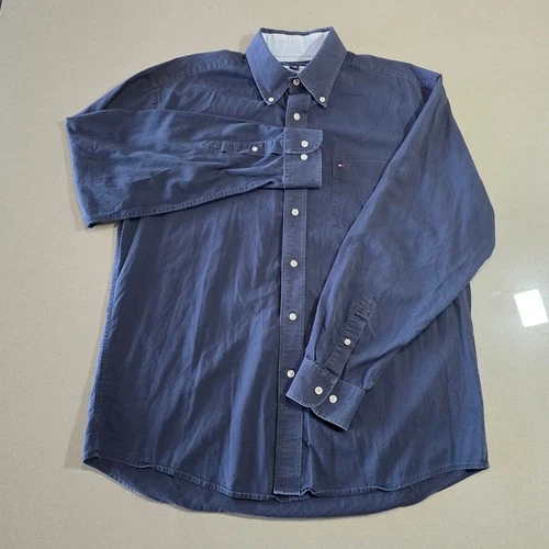 Tommy Hilfiger Mens Large Navy Blue Long Sleeve Button Down Twill Shirt L/G - product listing photo
