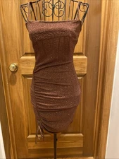 Windsor Shine On Rushed Glitter Mini Dress Sparkly Brown/Copper XS Cocktail 