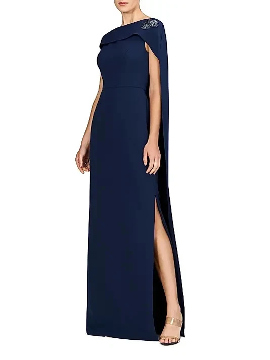 Kay Unger Dark Midnight Blue Alexandria Cape Sleeve Gown Size 6 $388 - Image 2 of 4