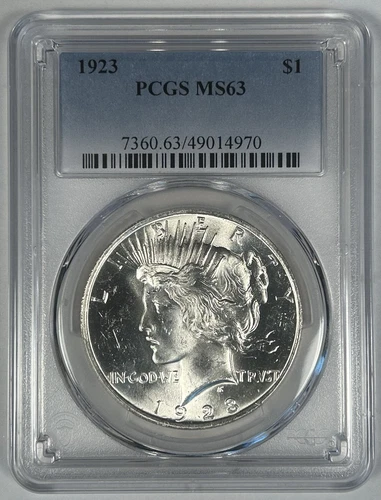 1923 Peace Silver $1 Dollar Coin PCGS MS 63