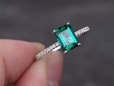 1.65 Ct Natural Emerald and Diamond Wedding Ring 14K White Gold Size 6,7,8