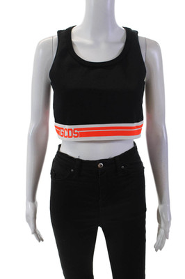 GCDS Womens Cotton Sleeveless Round Neck Stripe Sports Bra Black Size L