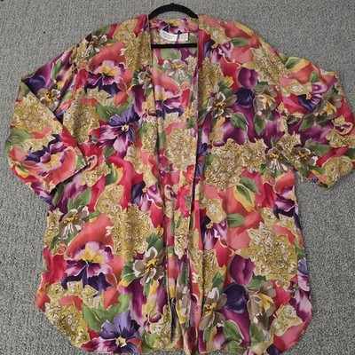 Vintage Victoria Secret Floral Kimono Wrap Robe Gold Label  100% Silk Size OS