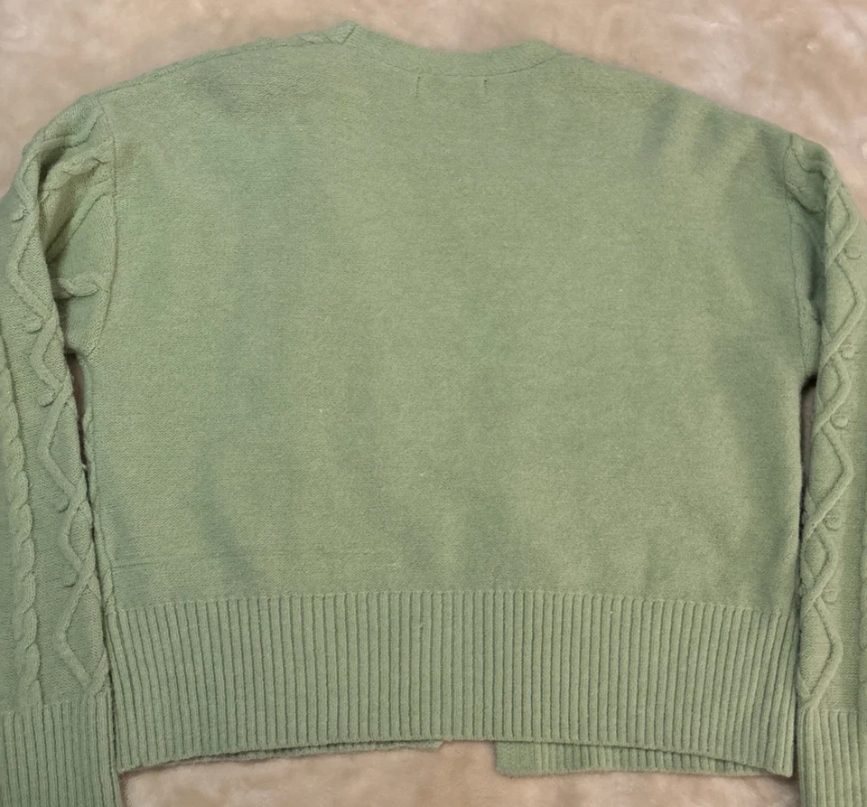 Women's Knit Cardigan Sweater  Green Open Front, Long Sleeve Size  Comfortable - Image 4 of 4