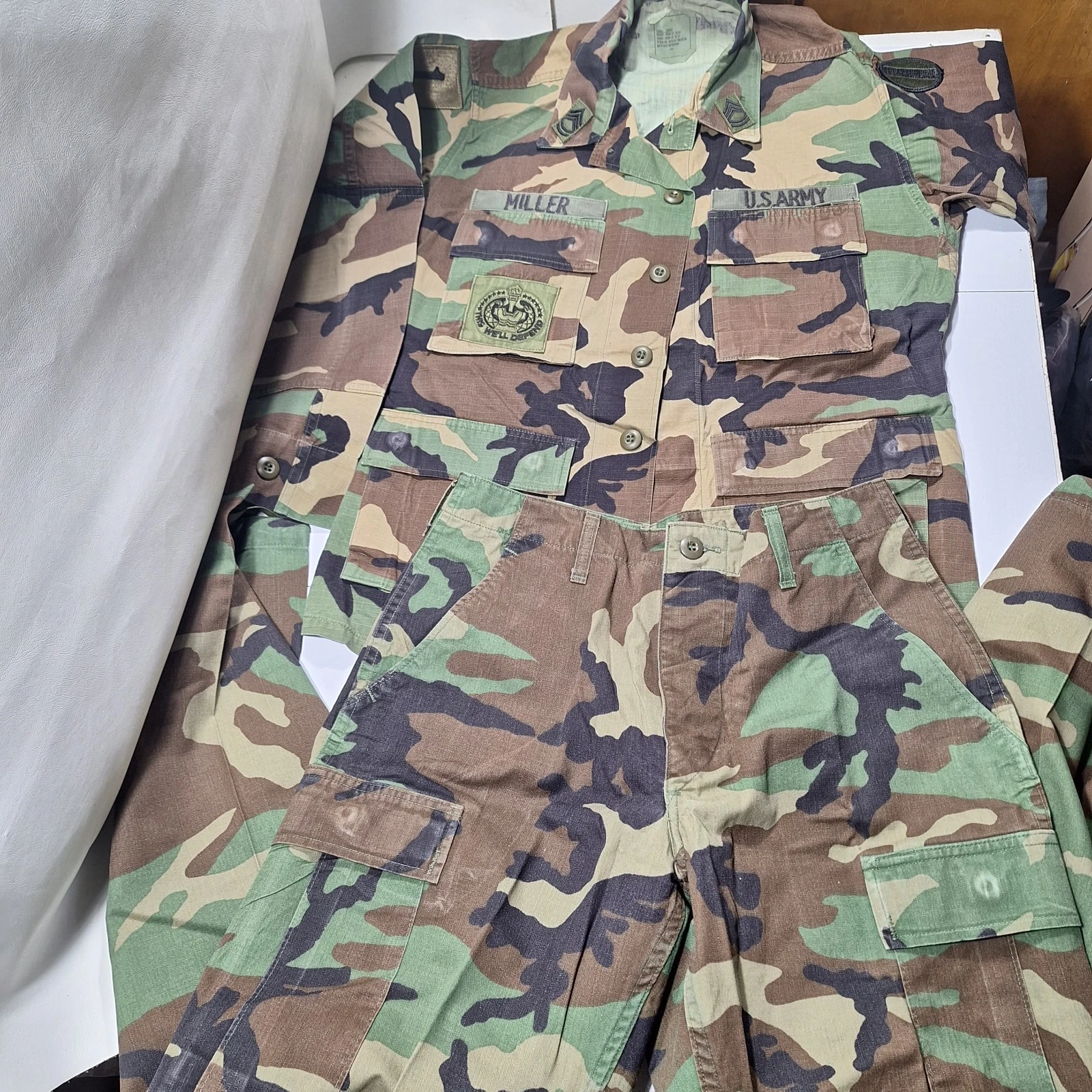 Short Small - US Army BDU Cargo Pants & Shirt Matching Woodland Camo