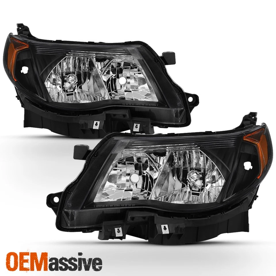 Fits 2009-2013 Subaru Forester Black Halogen Headlights Complete Replacement Set - Image 2 of 4
