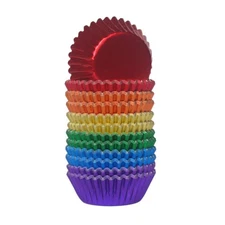 Huaswan Bright Rainbow Foil Cupcake Liners Mini Baking Cups for Party, 240-Count