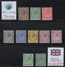 WC1_30332. BRITISH COL.: MALTA. Valuable 1914-21 short set. Sc.49-59. MH-MLH
