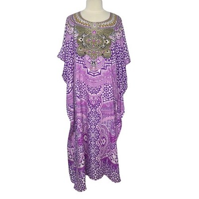 Miss Lavish London Boho Kaftan Dress Mumu Size 14-18 Purple New Casual