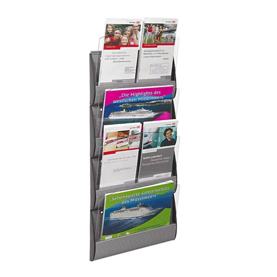 MARKTDISCOUNT PAPERFLOW Wandprospekthalter Integral silber DIN A5, DIN lang 4 Fächer