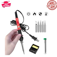 Soldering Iron Kit 60W Welding Ceramic Heater 5 Tips Stand Solder Tube Sponge