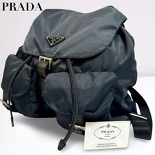 PRADA Nylon Backpack Dark Green Triangle Logo Unisex A4 Large Capacity