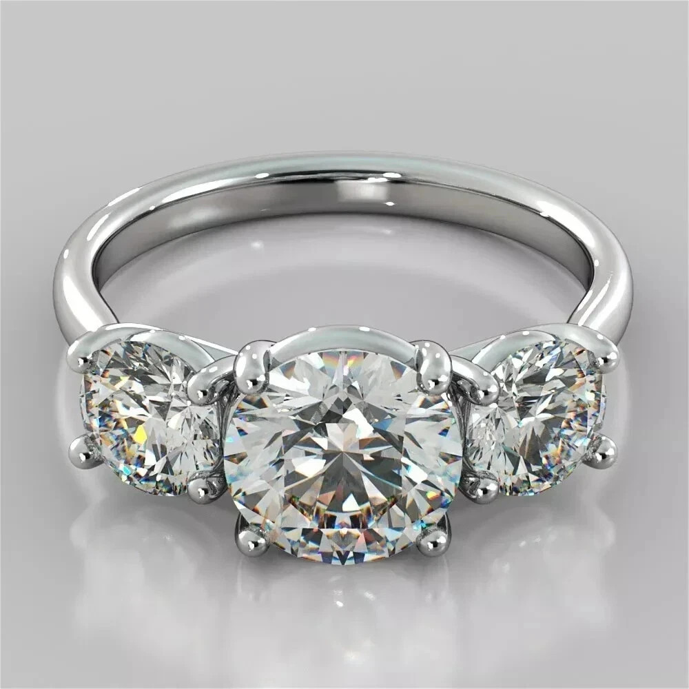 3.01 Ct Round Cut Real Moissanite Engagement Beautiful Ring 14K Solid White Gold