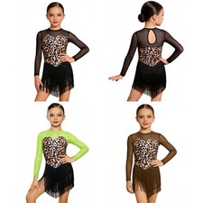 Kids Girls Dancewear Dance Dress Tassel Leotard Ballerina Costume Tango Team