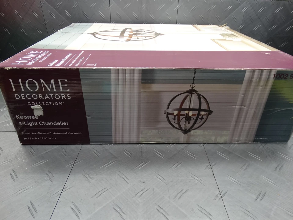 Lámpara de araña Progress Lighting Keowee de 4 luces artesanal de hierro orbe madera de olmo 19 pulgadas Foto 3 de 4