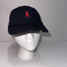 Polo Ralph Lauren Black Strapback Cap Red Pony Size 4-7 Hat New With Defects