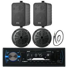 Black 4" Box Speakers,6.5" Speakers,Pyle Black Bluetooth USB Radio,Amp,Antenna