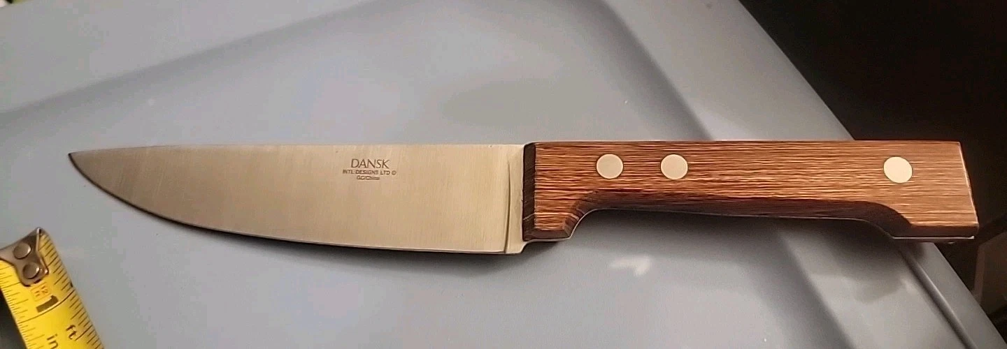 Dansk 6" chef knife stainless steel 3 rivet teak wood Perfect NOS