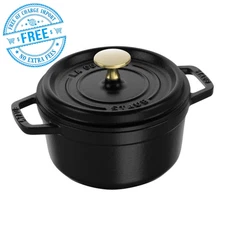 NEW Staub Cast Iron 1.25 qt, Round Dutch Oven, Black Matte Oven Safe up to 500°F