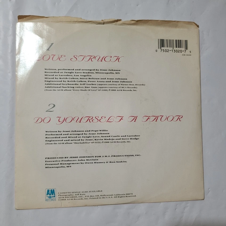 Jesse Johnson ~ Love Struck/ Do Yourself A Favor ~ A&M PS 45 RPM Record - Image 2 of 4