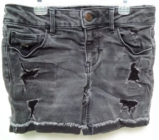 SO Girls Black Denim Shorts Raw Cuffed Hem Distressed Adjustable Waist Size 10