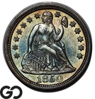 1850 Seated Liberty Dime, Seldom Seen This Nice, Gem BU++ Key Date Color Toner!