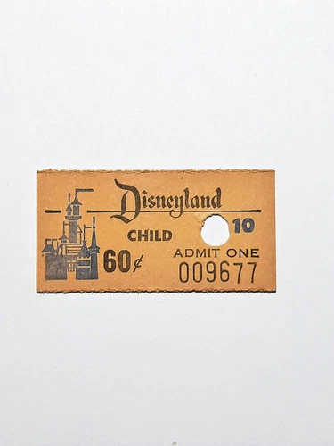 Super Rare 1950s Disneyland 60c Child Admission main gate booth Ticket Disney