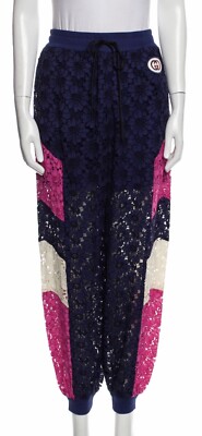 100% Authentic Gucci Pink Floral Lace Jogging Pants $2500+Tax Size: M