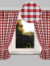 2er-Set Landhausvorhang Karo mit Edelweiß Dekoschal rot-weiß kariert Reihband