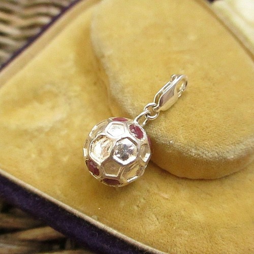 LOVELY MILANO SILVER FOOTBALL CHARM WITH RUBIES - Picture 3 of 3