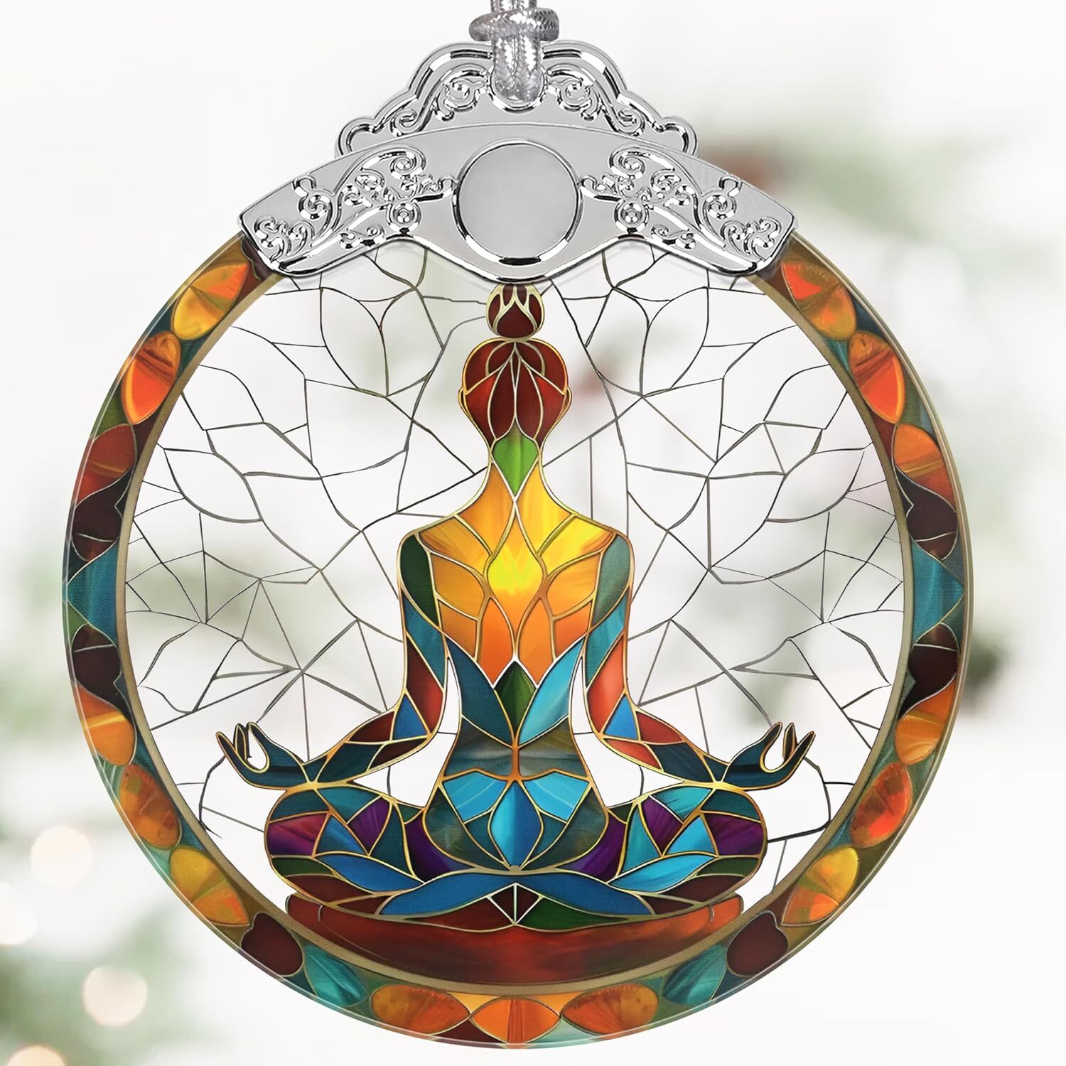 3-Inch Stained Glass Yoga Symbol Christmas Ornaments for Holiday Decor
