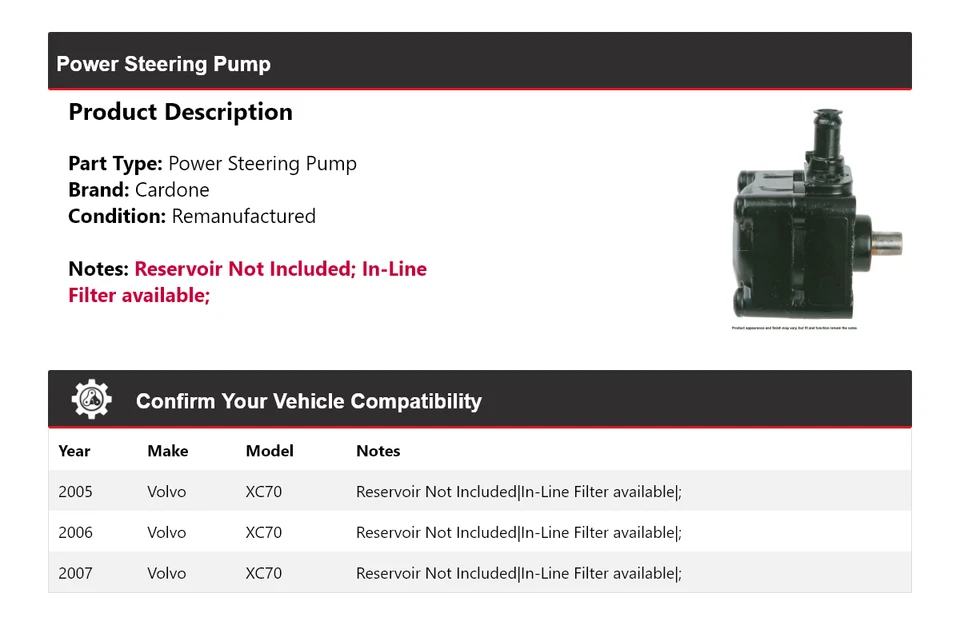 Bomba de direção hidráulica Cardone 2006 Volvo XC70 2005-2007 - Imagem 2 de 4